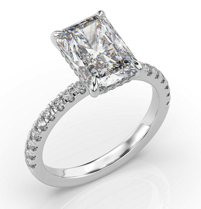 Radiant White Gold Pave Moissanite Engagement Ring 
