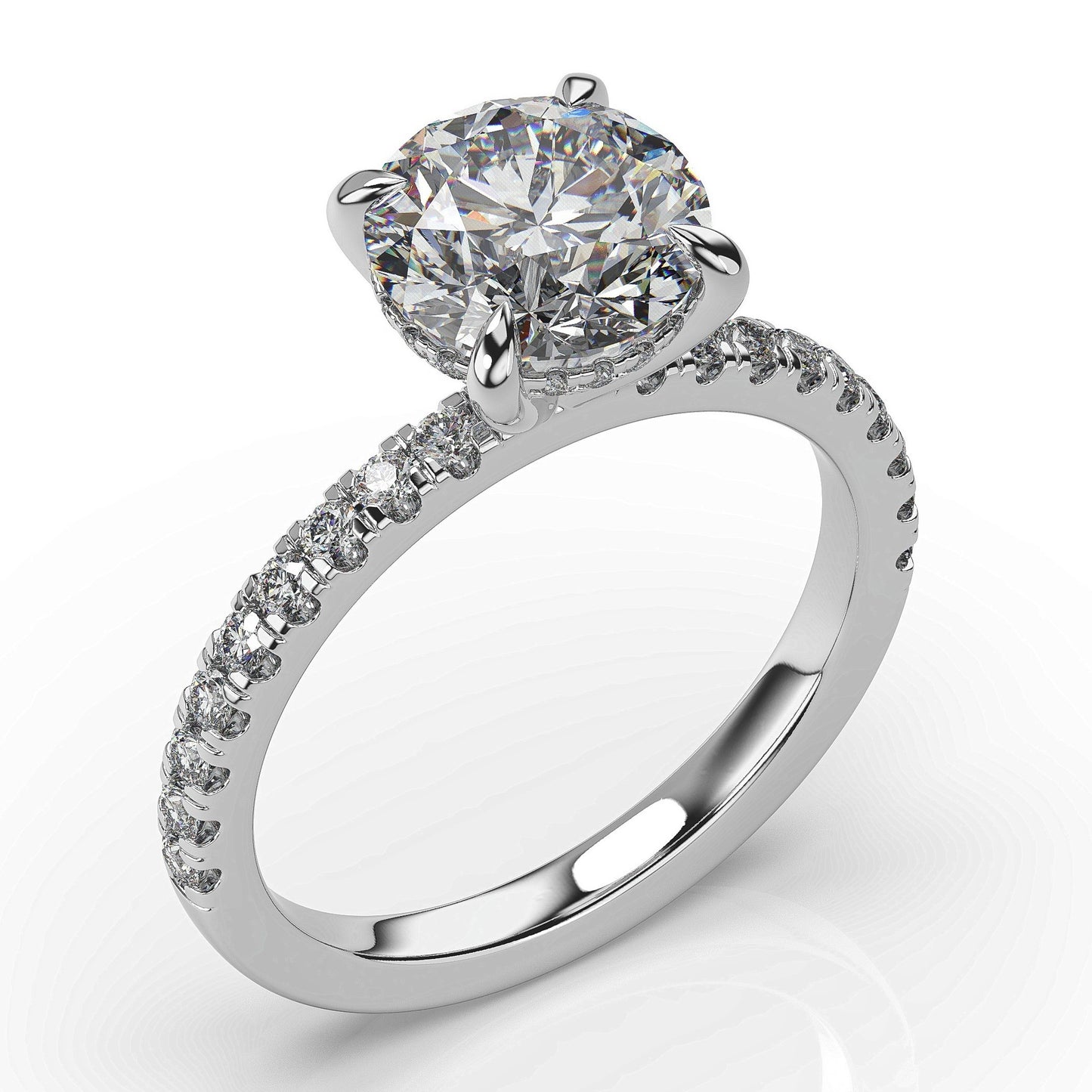Round Brilliant White Gold Pave Moissanite Engagement Ring 