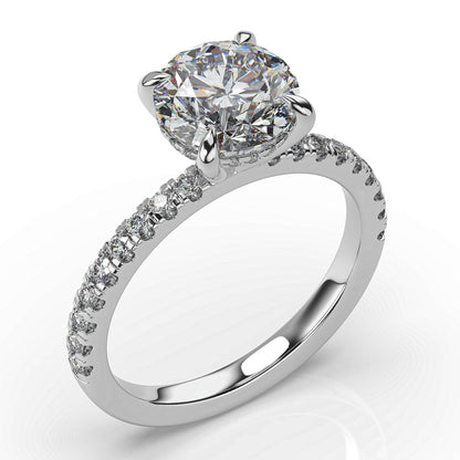 Round Brilliant White Gold Pave Moissanite Engagement Ring 