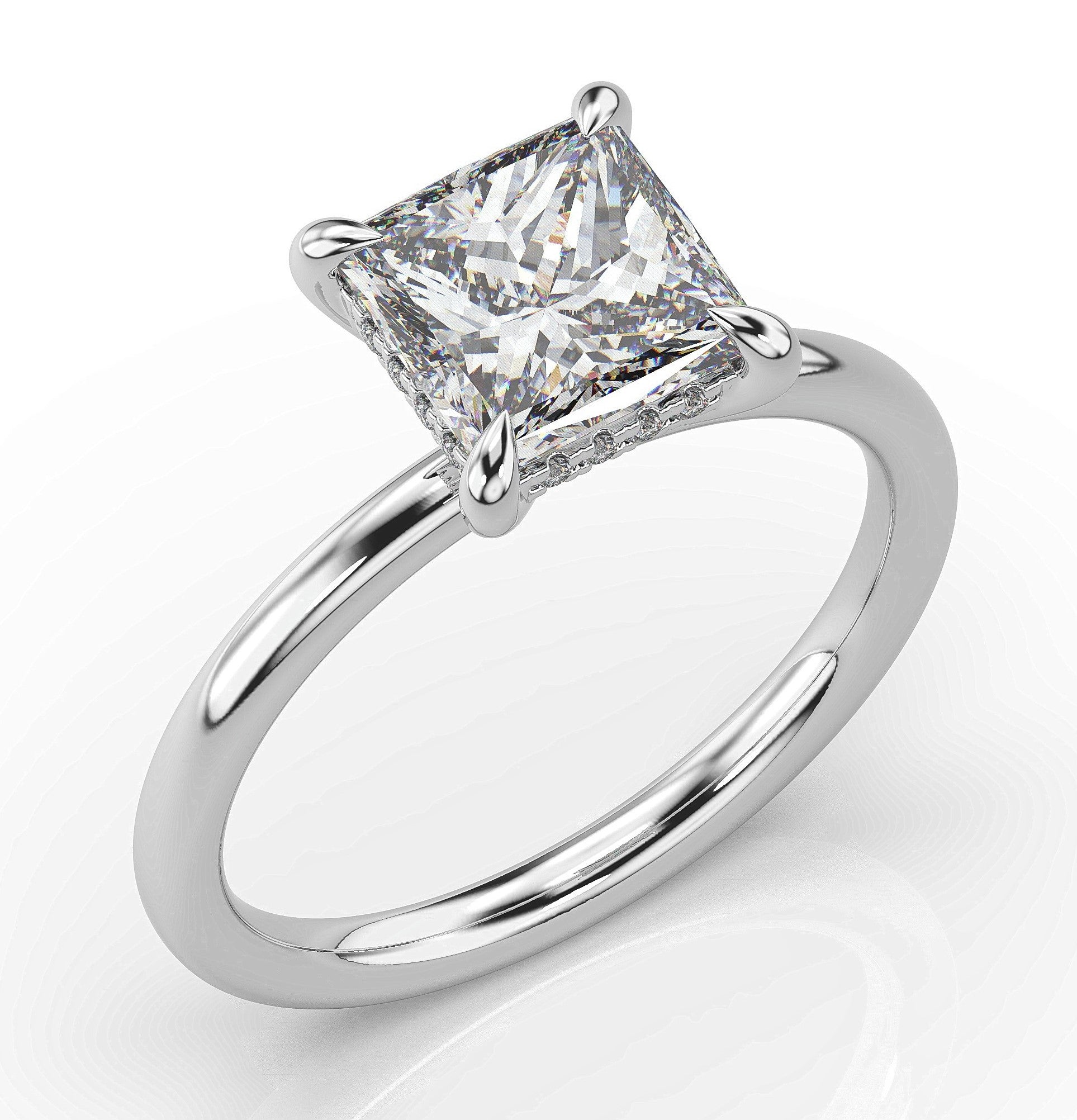 Princess White Gold Solitaire Moissanite Engagement Ring 