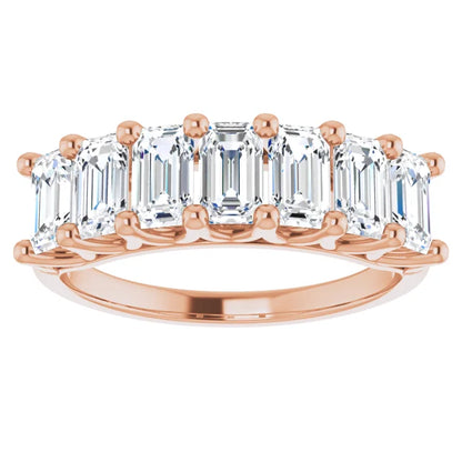Seven Stone Emerald Cut Moissanite Anniversary Band