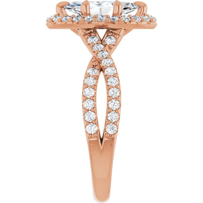 Marquise Rose Gold Twist Band Halo Moissanite Engagement Ring  