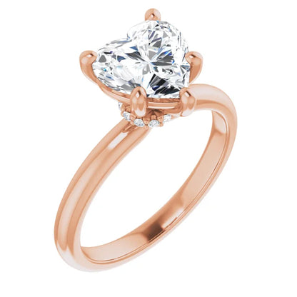 Heart Low Hidden Halo Solitaire Engagement Ring