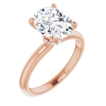 Oval Low Hidden Halo Solitaire Engagement Ring