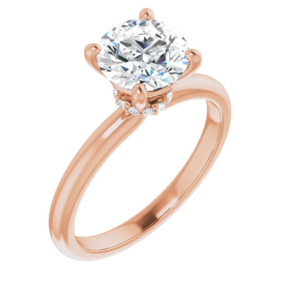 Round Brilliant Cut Low Hidden Halo Solitaire Engagement Ring