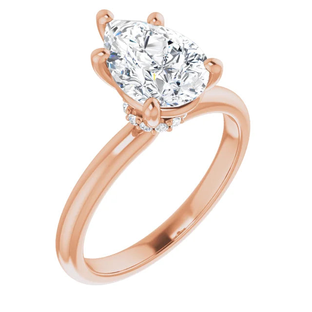 Pear Cut Low Hidden Halo Solitaire Engagement Ring