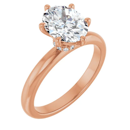 Oval Low Hidden Halo Solitaire Engagement Ring