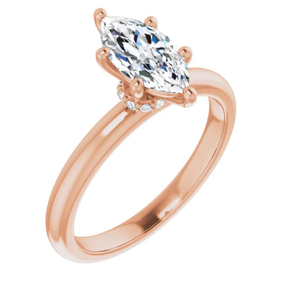 Marquise Low Hidden Halo Solitaire Engagement Ring