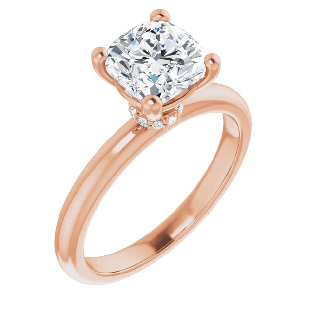 Cushion Low Hidden Halo Solitaire Engagement Ring