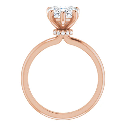 Heart Low Hidden Halo Solitaire Engagement Ring