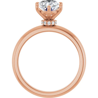 Oval Low Hidden Halo Solitaire Engagement Ring