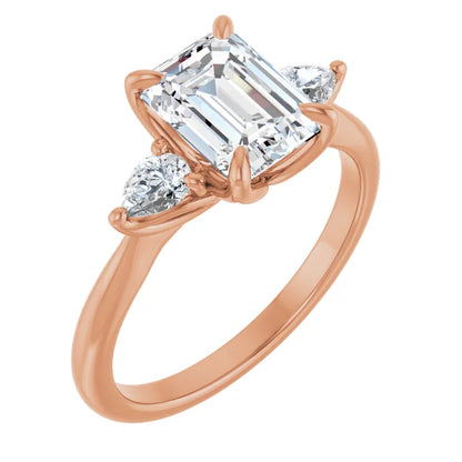 Emerald Tri -Stone Style Pear Accent Engagement Ring
