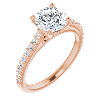 Round Brilliant Rose Gold Pave Style Moissanite Engagement Ring 