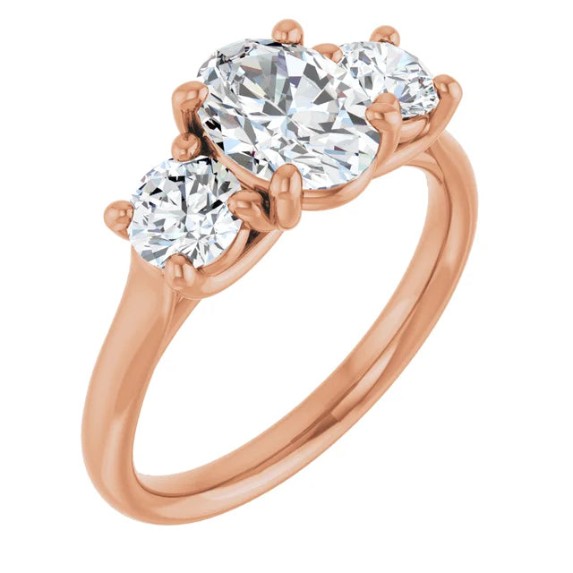 Oval Rose Gold Tri Stone Moissanite Engagement Ring