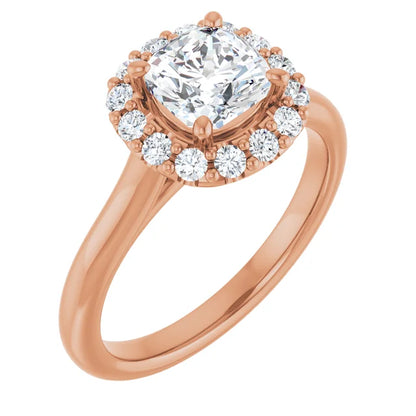 Cushion Halo Solitaire Rose Gold Moissanite Engagement Ring 