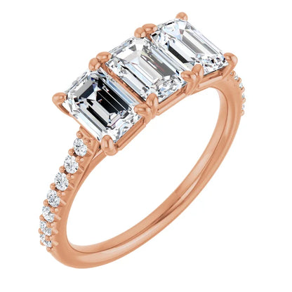 Emerald Tri -Stone Style Engagement Ring