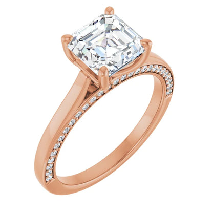 Asscher Solitaire & Hidden Diamond Band Engagement Ring