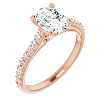 Oval Rose Gold Pave Style Moissanite Engagement Ring 