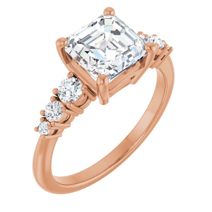 Asscher Multi Stone Accent Style Engagement Ring