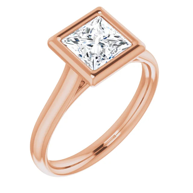 Princess Rose Gold Solitaire Bezel Moissanite Engagement Ring