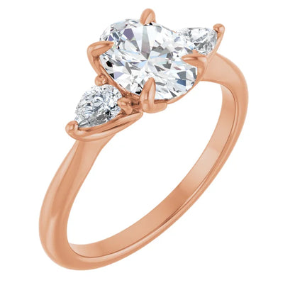 Oval Tri -Stone Style Pear Accent Engagement Ring