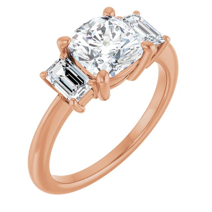 Cushion Rose Gold Tri Stone Moissanite Engagement Ring
