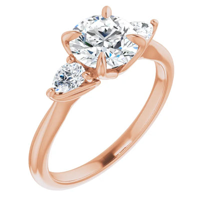 Round Brilliant Tri -Stone Style Pear Accent Engagement Ring