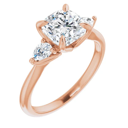 Cushion Tri -Stone Style Pear Accent Engagement Ring
