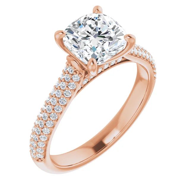 Asscher Rose Gold Pave Moissanite Engagement Ring 