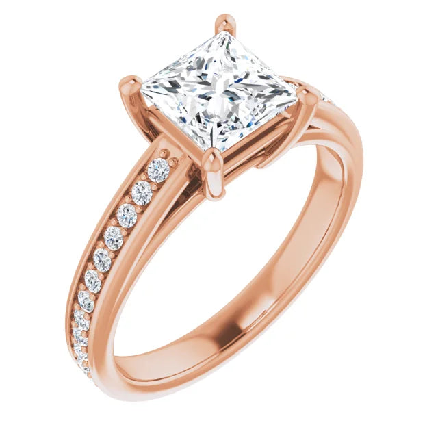 Princess Rose Gold Claw Set Style Moissanite Engagement Ring 