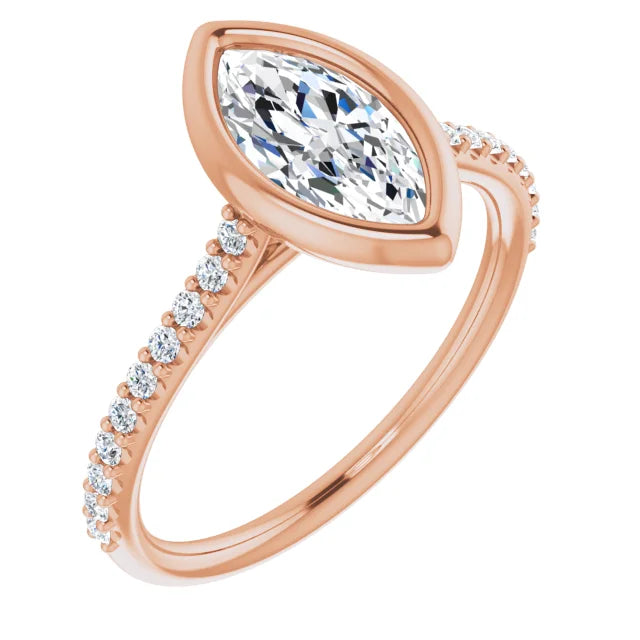 Marquise Rose Gold Bezel Pave Moissanite Engagement Ring 