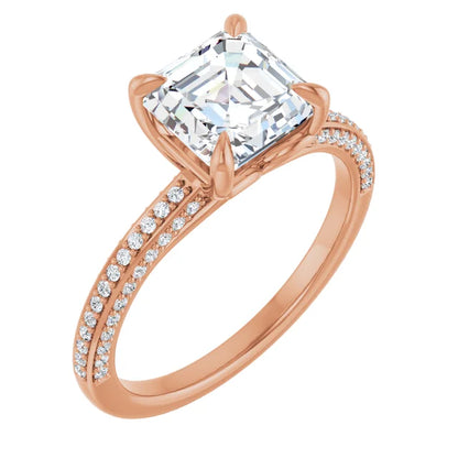 Asscher Rose Gold Pave Moissanite Engagement Ring 