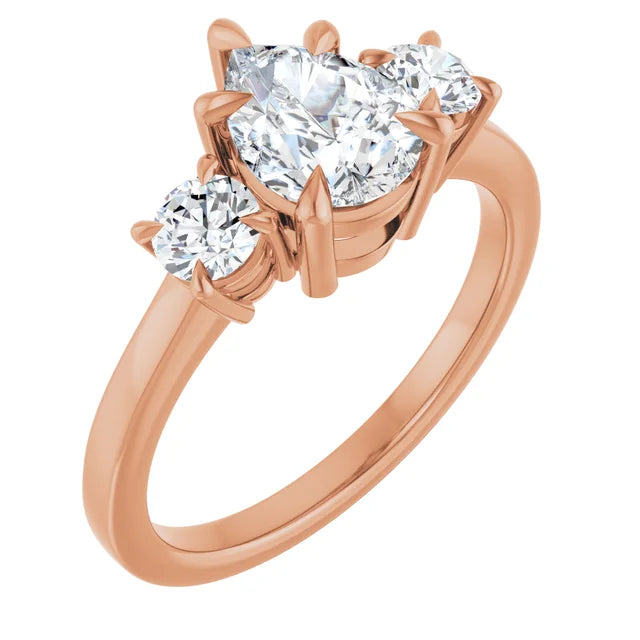 Pear Rose Gold Tri Stone Moissanite Engagement Ring 