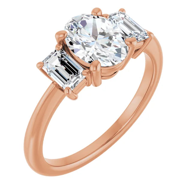 Oval Rose Gold Tri Stone Moissanite Engagement Ring 