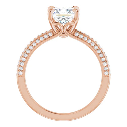 Princess Rose Gold Pave Moissanite Engagement Ring 