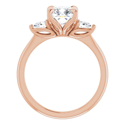 Cushion Tri -Stone Style Pear Accent Engagement Ring