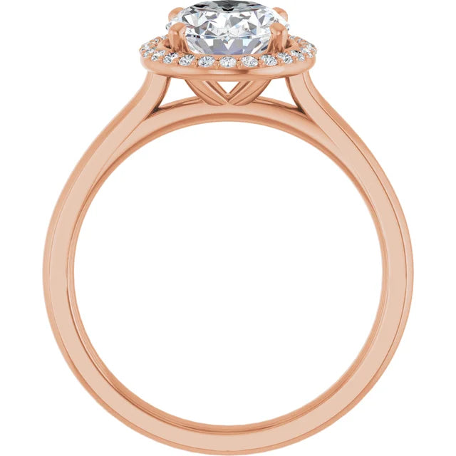 Rose Gold Oval Halo Solitaire Engagement Ring. Moissanite  
