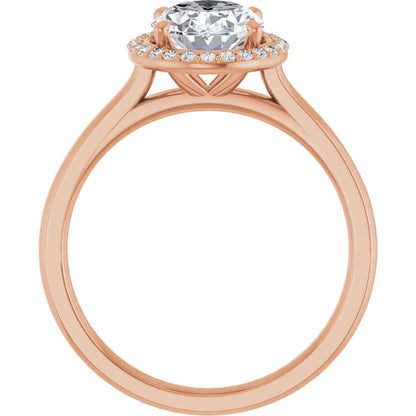 Rose Gold Oval Halo Solitaire Engagement Ring. Moissanite  