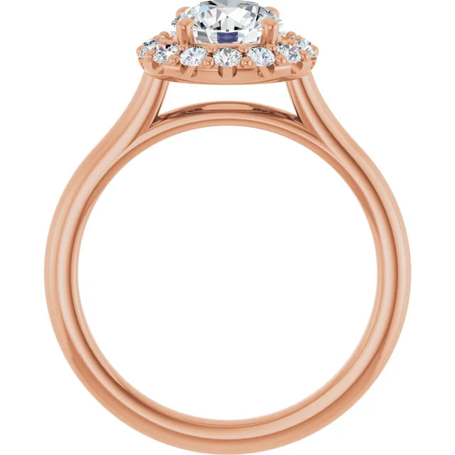 Round Brilliant Halo Solitaire Rose Gold Moissanite Engagement Ring 