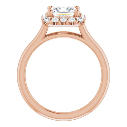 Princess Halo Solitaire Rose Gold Moissanite Engagement Ring 