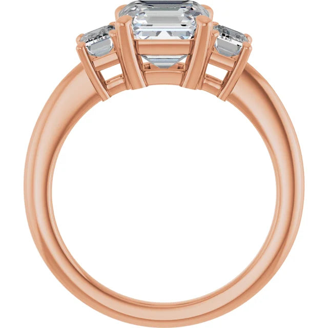Asscher Rose Gold Tri Stone Moissanite Engagement Ring 