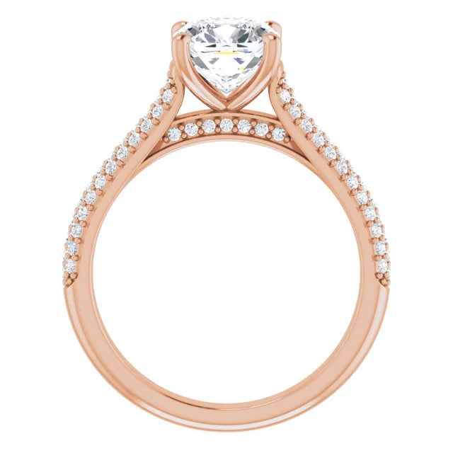 Asscher Rose Gold Pave Moissanite Engagement Ring 