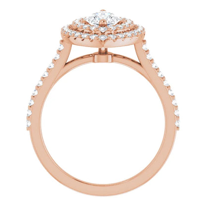 Marquise Double Halo Rose Gold Moissanite Engagement Ring 
