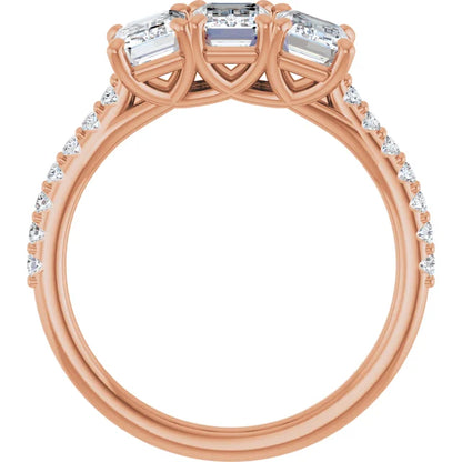Emerald Tri -Stone Style Engagement Ring