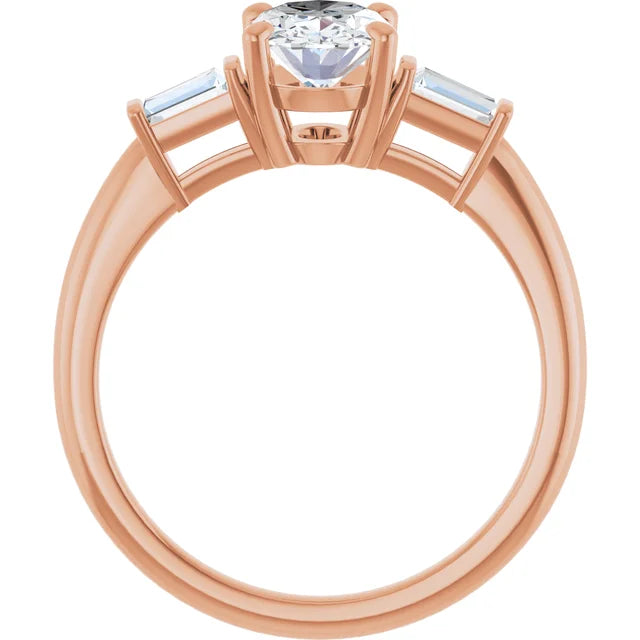 Oval Rose Gold Baguette Accent Moissanite Engagement Ring 