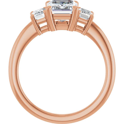 Emerald Rose Gold Tri Stone Moissanite Engagement Ring 