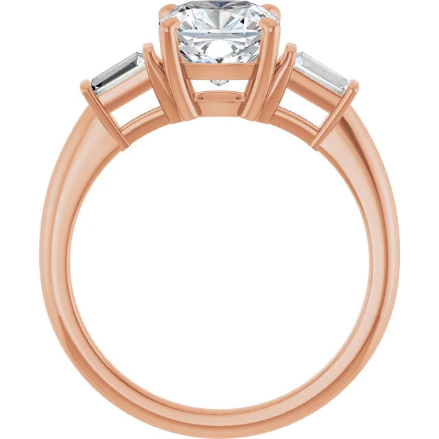 Cushion Rose Gold Baguette Accent Moissanite Engagement Ring 