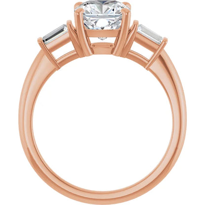 Cushion Rose Gold Baguette Accent Moissanite Engagement Ring 