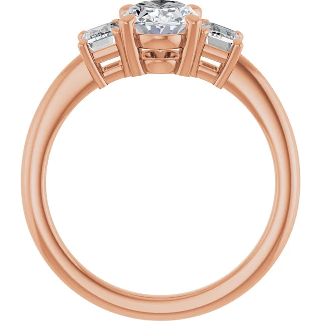 Oval Rose Gold Tri Stone Moissanite Engagement Ring 