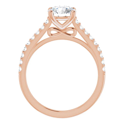 Round Brilliant Rose Gold Pave Style Moissanite Engagement Ring 